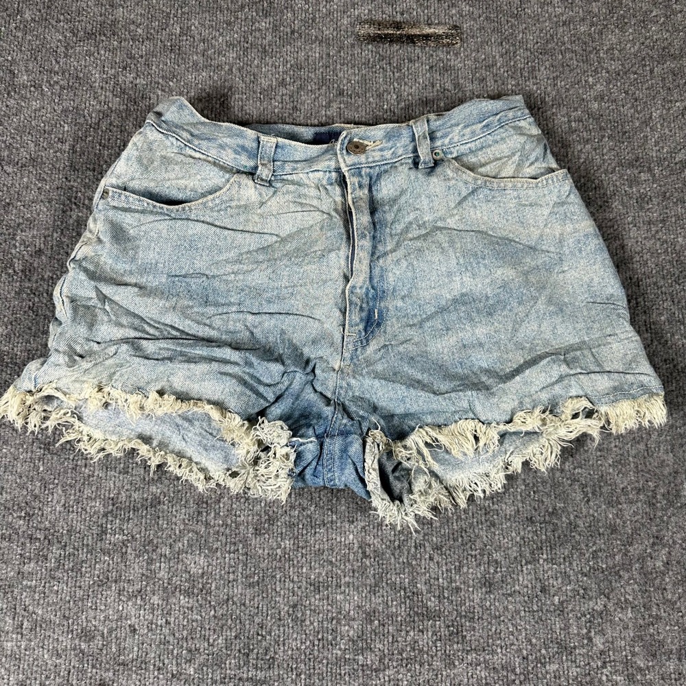 Attitude Denim Shorts Womens Size 9/10 Blue High Waisted Frayed Raw Hem Cutoff